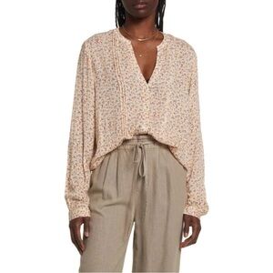 FLORAL LONG SLEEVE PEASANT BLOUSE IN IVORY- ORANGE DENSE DELIA Women's M